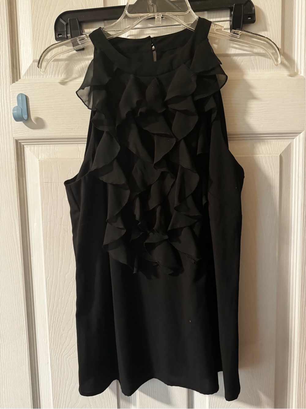 dressbarn Black Ruffle-Front Halter Midi Top